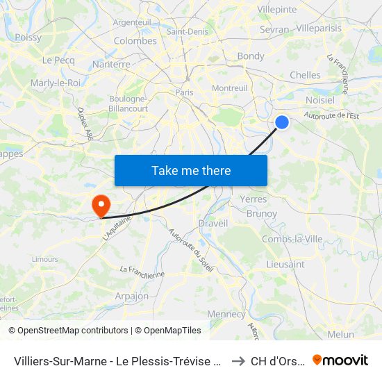 Villiers-Sur-Marne - Le Plessis-Trévise RER to CH d'Orsay map