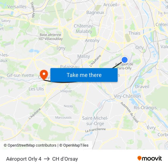 Aéroport Orly 4 to CH d'Orsay map
