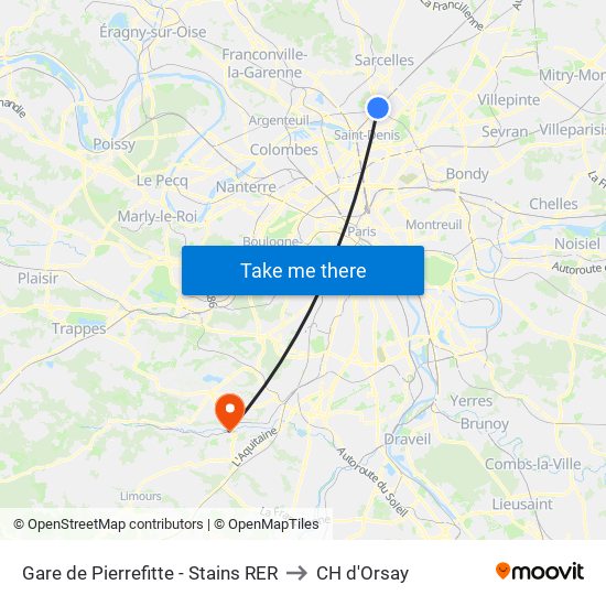 Gare de Pierrefitte - Stains RER to CH d'Orsay map