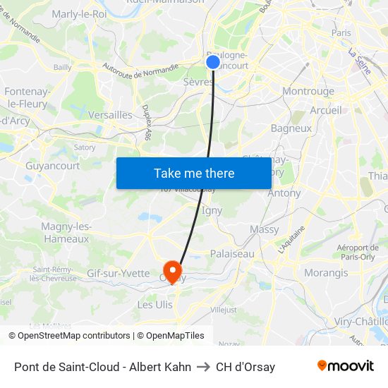 Pont de Saint-Cloud - Albert Kahn to CH d'Orsay map