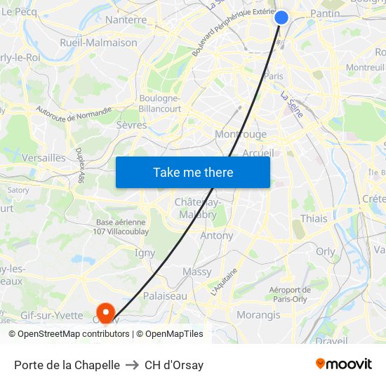 Porte de la Chapelle to CH d'Orsay map