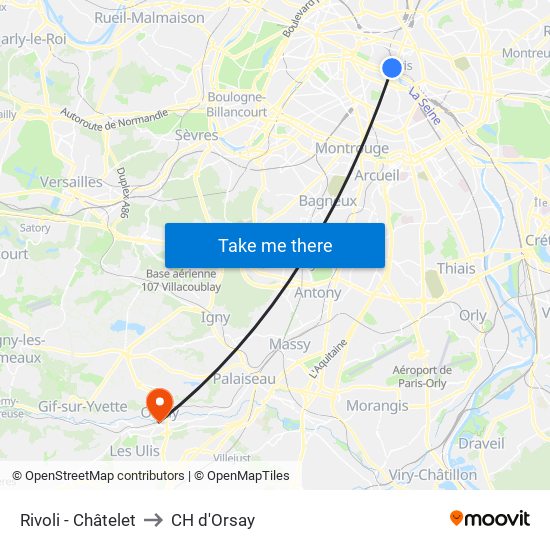 Rivoli - Châtelet to CH d'Orsay map