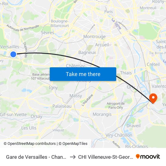 Gare de Versailles - Chantiers to CHI Villeneuve-St-Georges map