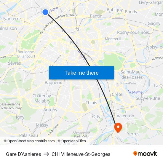 Gare D'Asnieres to CHI Villeneuve-St-Georges map