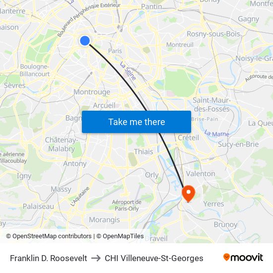 Franklin D. Roosevelt to CHI Villeneuve-St-Georges map