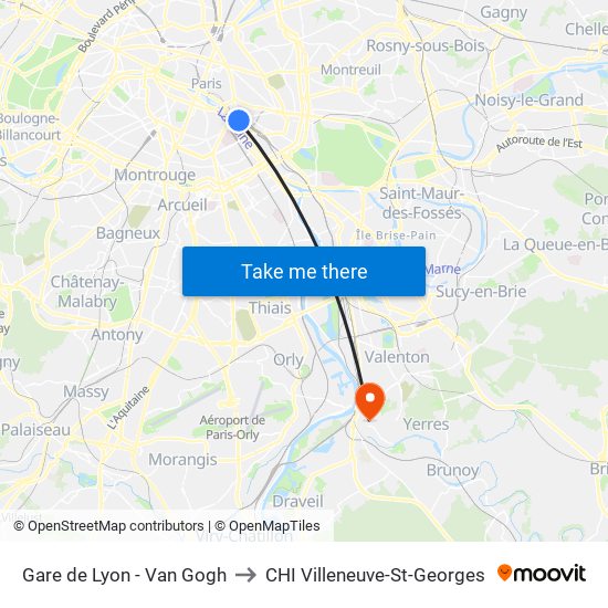 Gare de Lyon - Van Gogh to CHI Villeneuve-St-Georges map