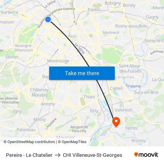 Pereire - Le Chatelier to CHI Villeneuve-St-Georges map