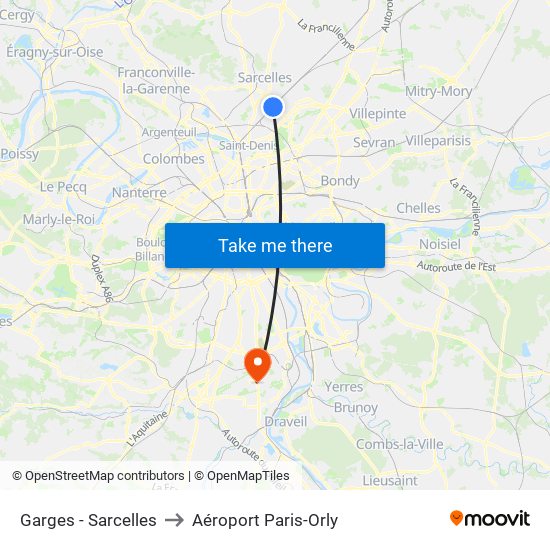 Garges - Sarcelles to Aéroport Paris-Orly map