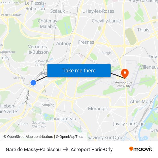 Gare de Massy-Palaiseau to Aéroport Paris-Orly map