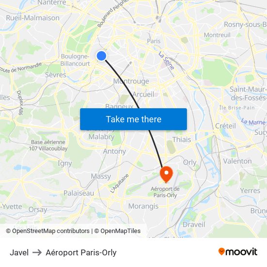 Javel to Aéroport Paris-Orly map