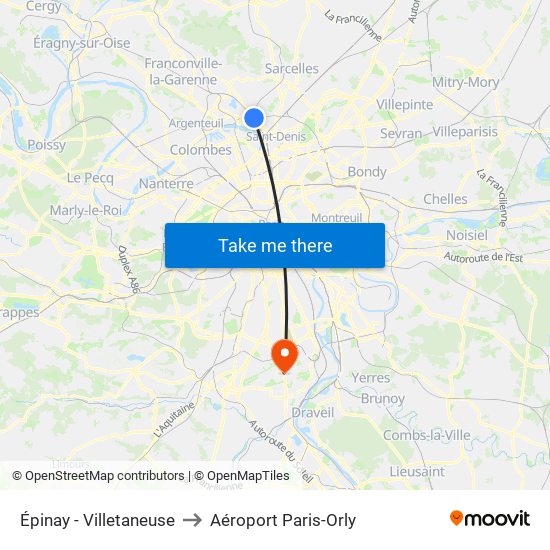 Épinay - Villetaneuse to Aéroport Paris-Orly map