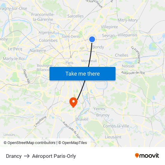 Drancy to Aéroport Paris-Orly map