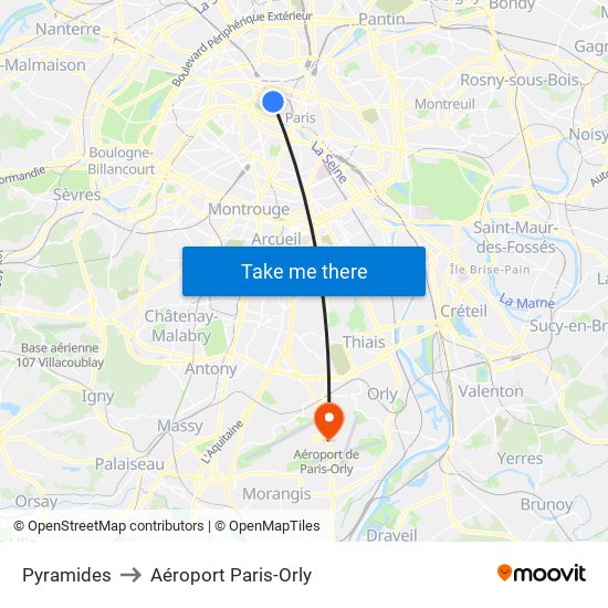 Pyramides to Aéroport Paris-Orly map