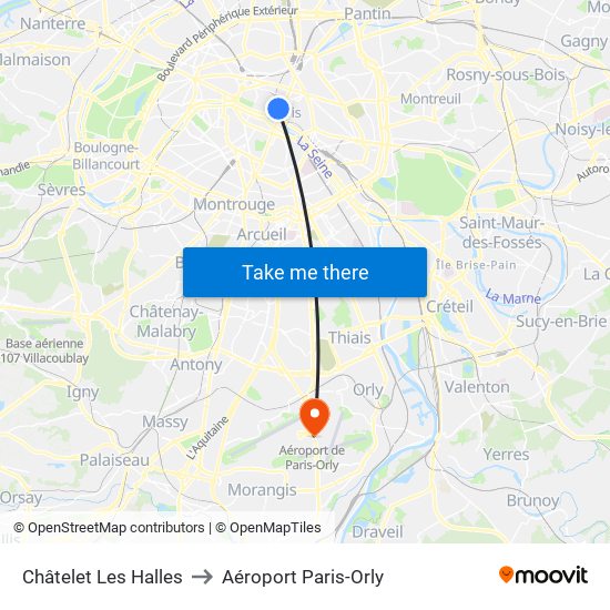 Châtelet Les Halles to Aéroport Paris-Orly map