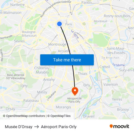Musée D'Orsay to Aéroport Paris-Orly map