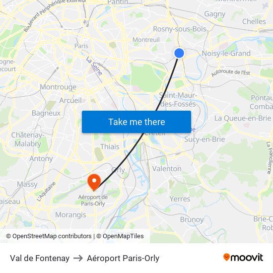 Val de Fontenay to Aéroport Paris-Orly map