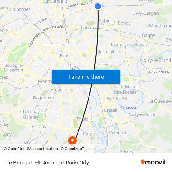 Le Bourget to Aéroport Paris-Orly map