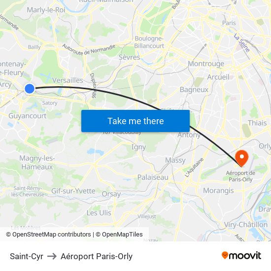 Saint-Cyr to Aéroport Paris-Orly map