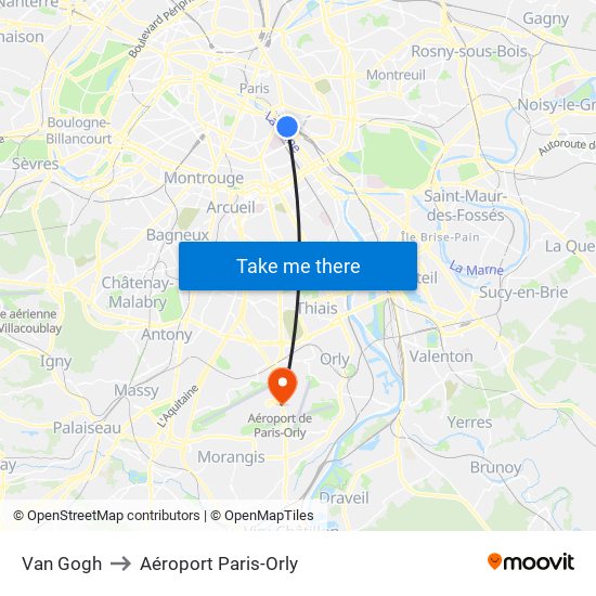 Van Gogh to Aéroport Paris-Orly map