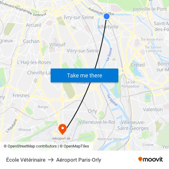 École Vétérinaire to Aéroport Paris-Orly map