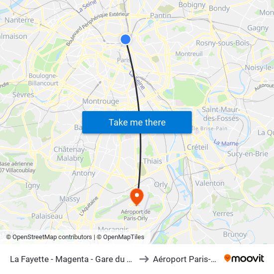 La Fayette - Magenta - Gare du Nord to Aéroport Paris-Orly map