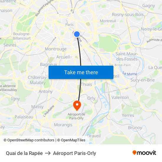 Quai de la Rapée to Aéroport Paris-Orly map