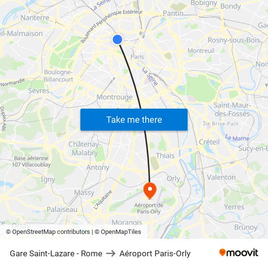 Gare Saint-Lazare - Rome to Aéroport Paris-Orly map