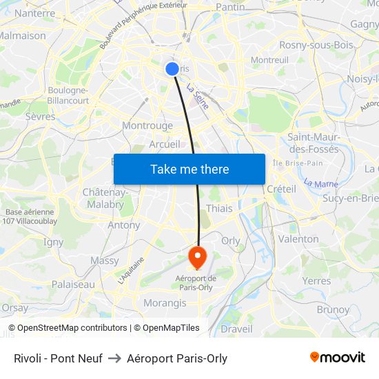 Rivoli - Pont Neuf to Aéroport Paris-Orly map