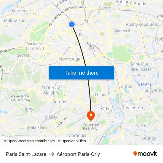 Paris Saint-Lazare to Aéroport Paris-Orly map