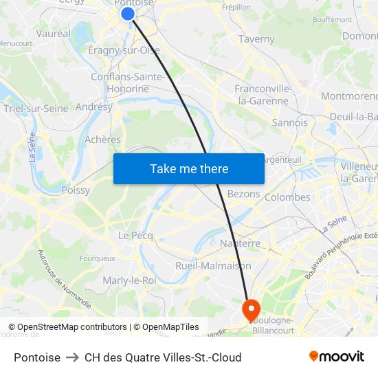 Pontoise to CH des Quatre Villes-St.-Cloud map