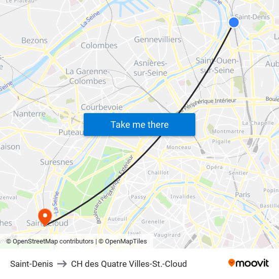 Saint-Denis to CH des Quatre Villes-St.-Cloud map