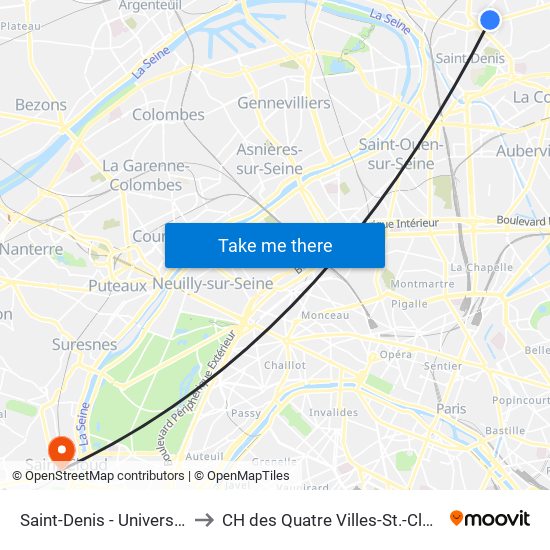 Saint-Denis - Université to CH des Quatre Villes-St.-Cloud map