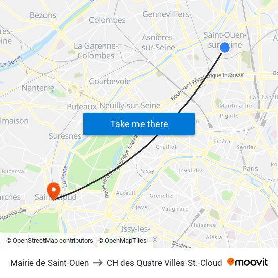 Mairie de Saint-Ouen to CH des Quatre Villes-St.-Cloud map