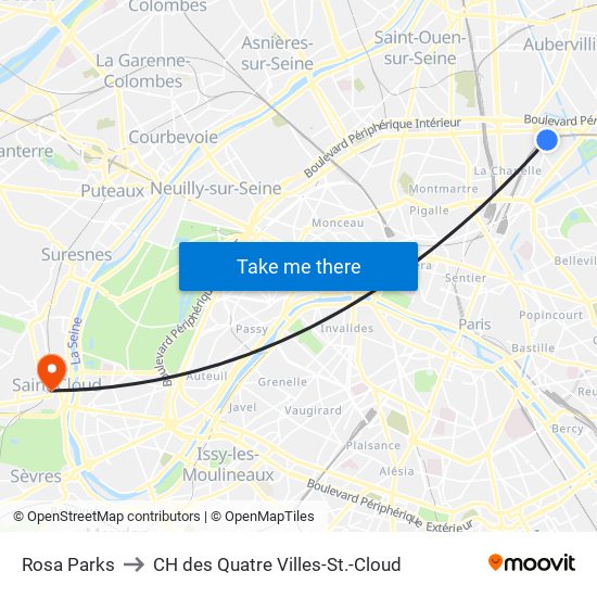 Rosa Parks to CH des Quatre Villes-St.-Cloud map