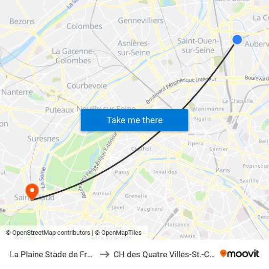 La Plaine Stade de France to CH des Quatre Villes-St.-Cloud map