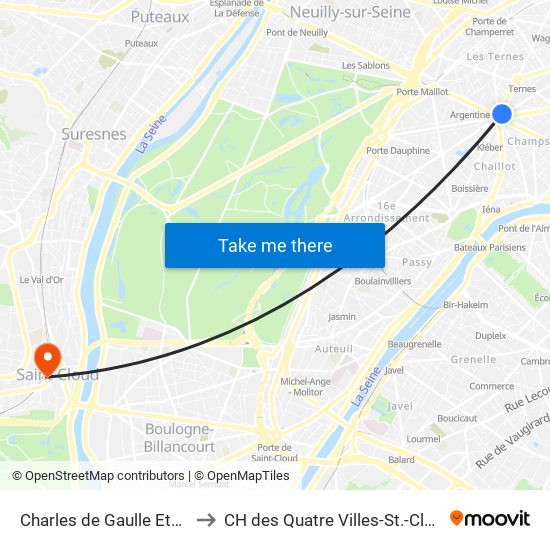 Charles de Gaulle Etoile to CH des Quatre Villes-St.-Cloud map