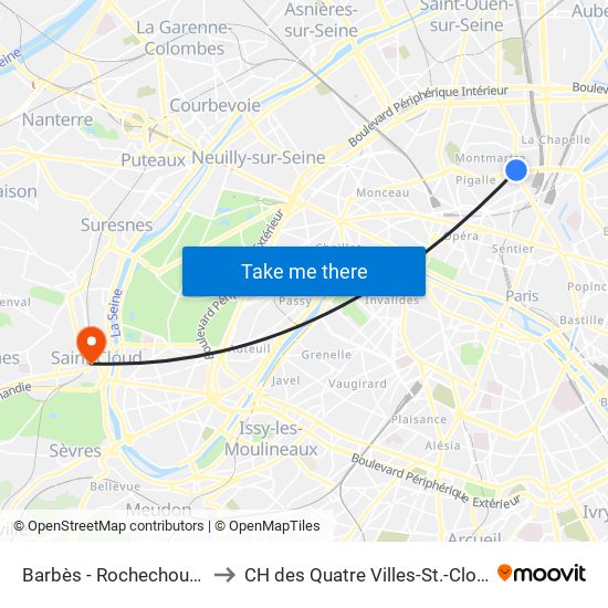 Barbès - Rochechouart to CH des Quatre Villes-St.-Cloud map