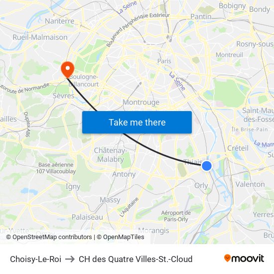 Choisy-Le-Roi to CH des Quatre Villes-St.-Cloud map