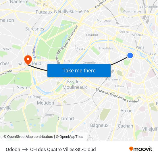 Odéon to CH des Quatre Villes-St.-Cloud map