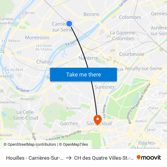 Houilles - Carrières-Sur-Seine to CH des Quatre Villes-St.-Cloud map