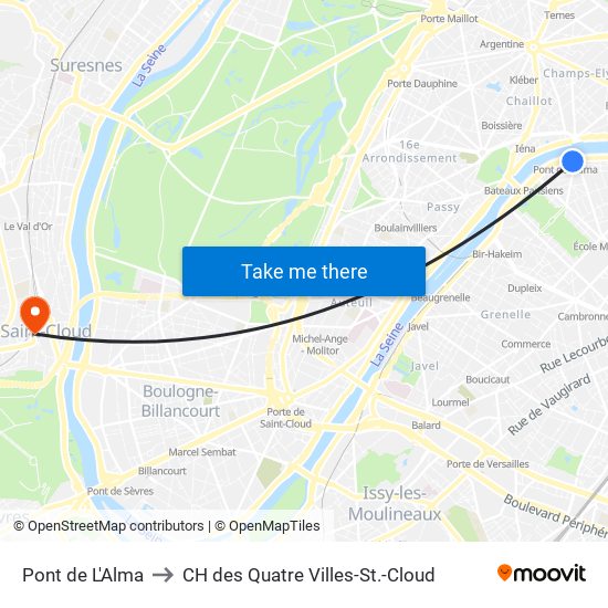 Pont de L'Alma to CH des Quatre Villes-St.-Cloud map