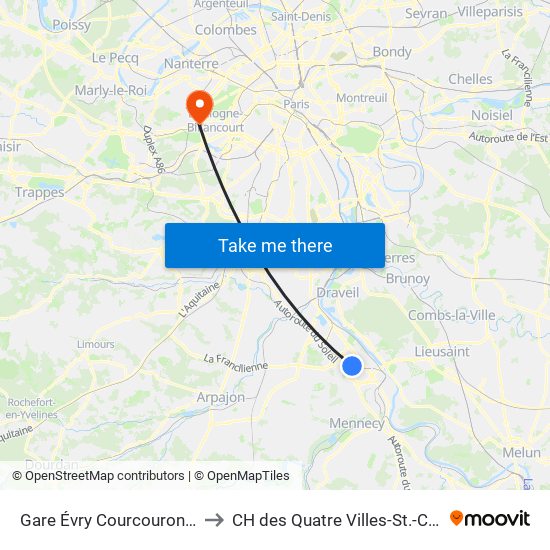 Gare Évry Courcouronnes to CH des Quatre Villes-St.-Cloud map