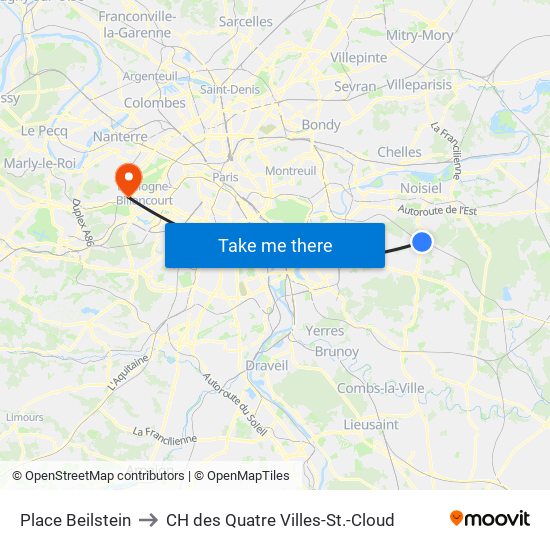 Place Beilstein to CH des Quatre Villes-St.-Cloud map