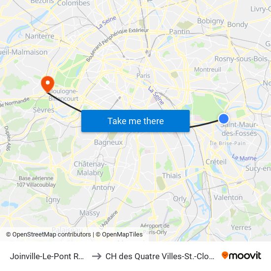 Joinville-Le-Pont RER to CH des Quatre Villes-St.-Cloud map