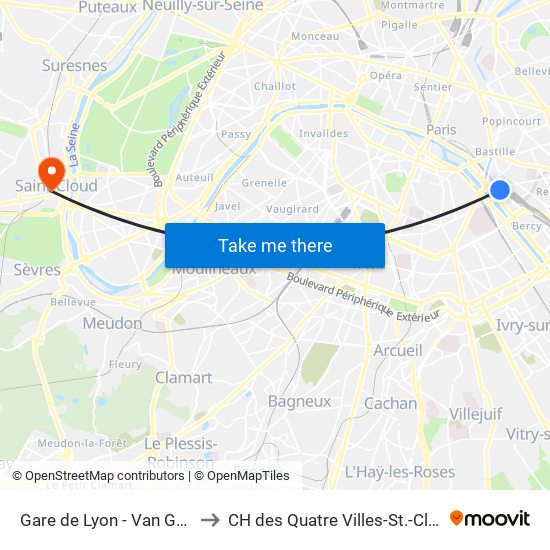 Gare de Lyon - Van Gogh to CH des Quatre Villes-St.-Cloud map