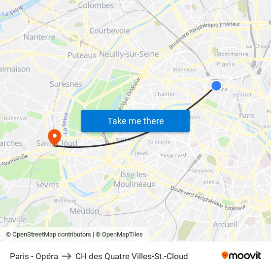 Paris - Opéra to CH des Quatre Villes-St.-Cloud map