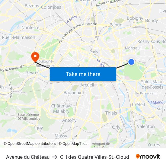 Avenue du Château to CH des Quatre Villes-St.-Cloud map