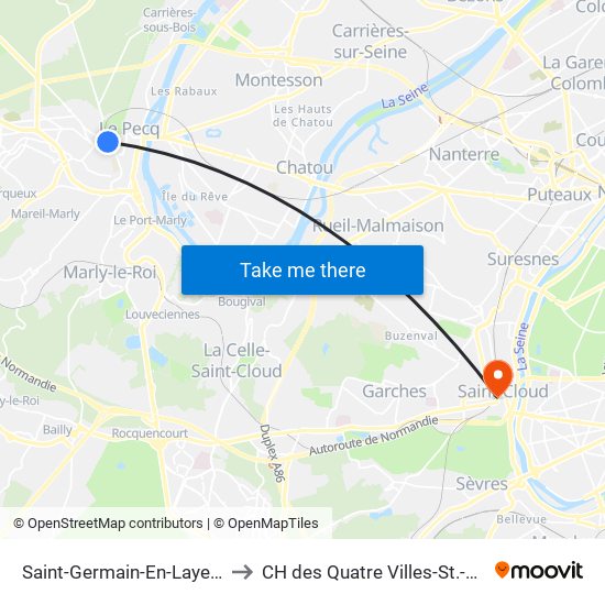 Saint-Germain-En-Laye RER to CH des Quatre Villes-St.-Cloud map