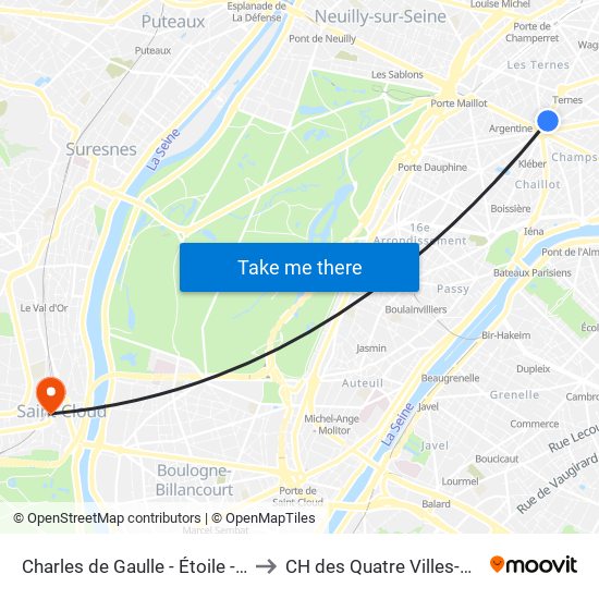 Charles de Gaulle - Étoile - Wagram to CH des Quatre Villes-St.-Cloud map