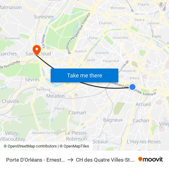 Porte D'Orléans - Ernest Reyer to CH des Quatre Villes-St.-Cloud map
